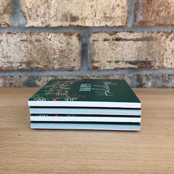 Christmas Happy Holidays Box of 4 Pc. Green Red Holidays Ceramic Coasters - Picture 9 of 15